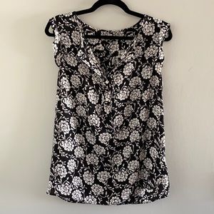 LOFT Black and White Floral Tank